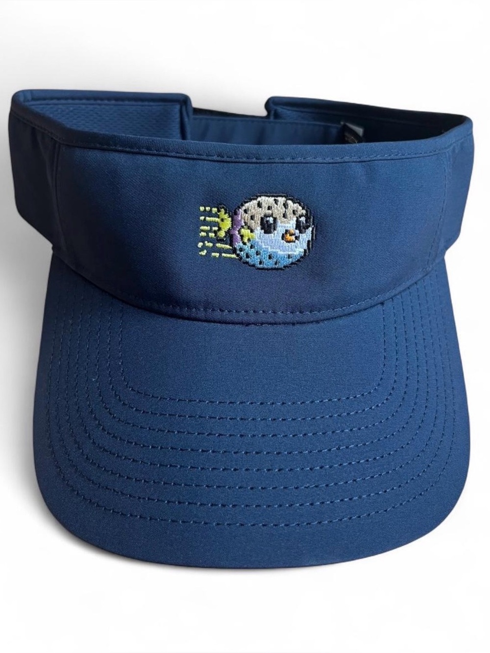 Navy Blue Visor with Cute Puffer Fish Emoji Embroidery